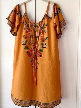 Flying Tomato Mustard Cold-Shoulder Dress or Cover-up